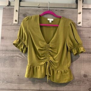 TOPSHOP Olive Green "puffed sleeve" top - US Size "6", PERFECT CONDITION